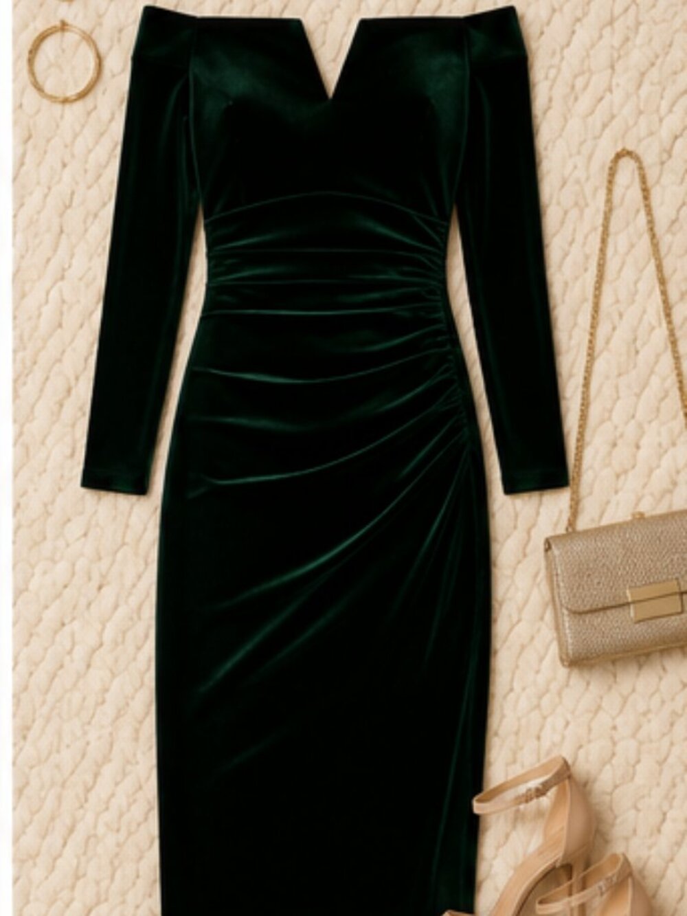 Xscape Hunter Green Velvet Off Shoulder Sheath Dress NWT Size 10 Elegant - Picture 3 of 6